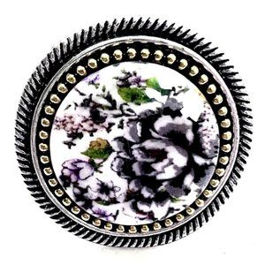 Two Tones Silver and Gold Color Ring-Purple Rose Fashion Ring (Stretchable Ring)